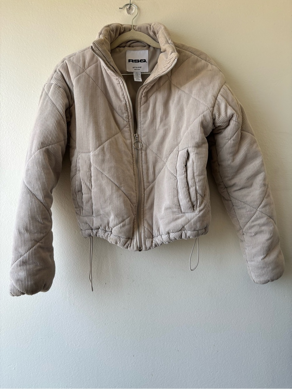 RSQ Light Beige Quilted Corduroy Puffer Jacket